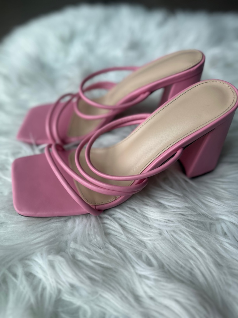 Pink Strappy Block Heel Sandals